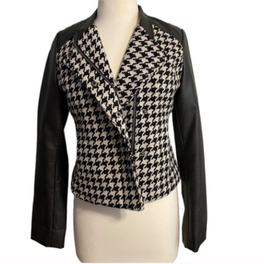 A.N.A Vegan Leather Houndstooth Moto Jacket